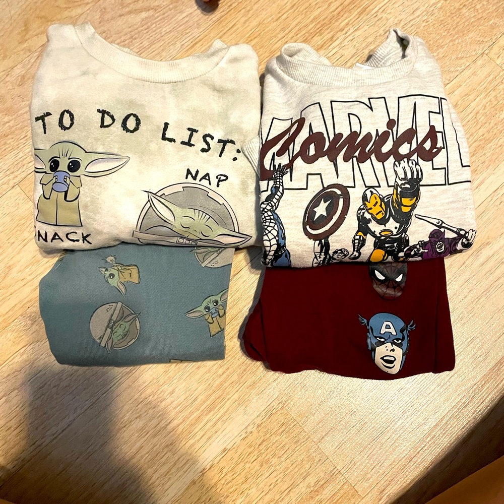 Used Marvel and Star Wars sweats and sweater sets. Toddler size 3T